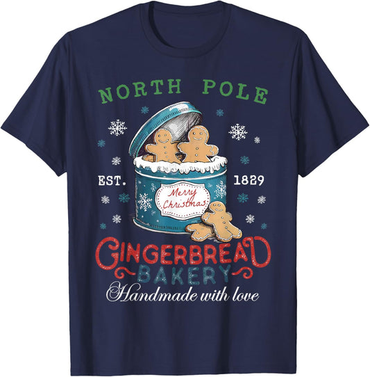 North Pole Gingerbread Bakery Baking Spirits Bright Xmas T-Shirt - T-Shirt | Navy