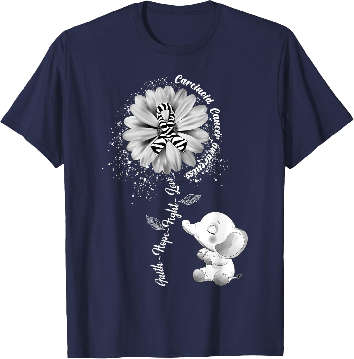 Faith Hope Fight Love Elephant Carcinoid Cancer Awareness T-Shirt - T-Shirt | Navy