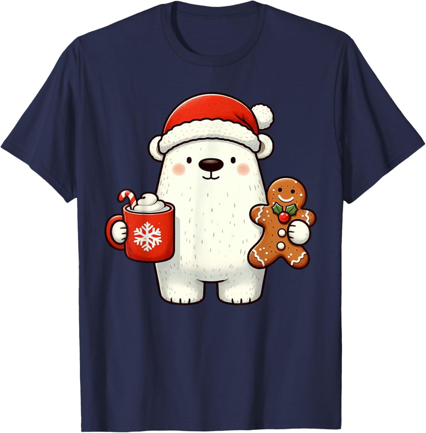 Polar Bear Santa Hat Christmas Holiday Xmas Coffee Cookies T-Shirt - T-Shirt | Navy