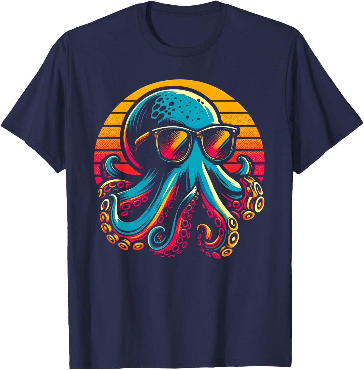 Cool Octopus Kraken With Sunglasses Men Women Kids Vintage T-Shirt - T-Shirt | Navy