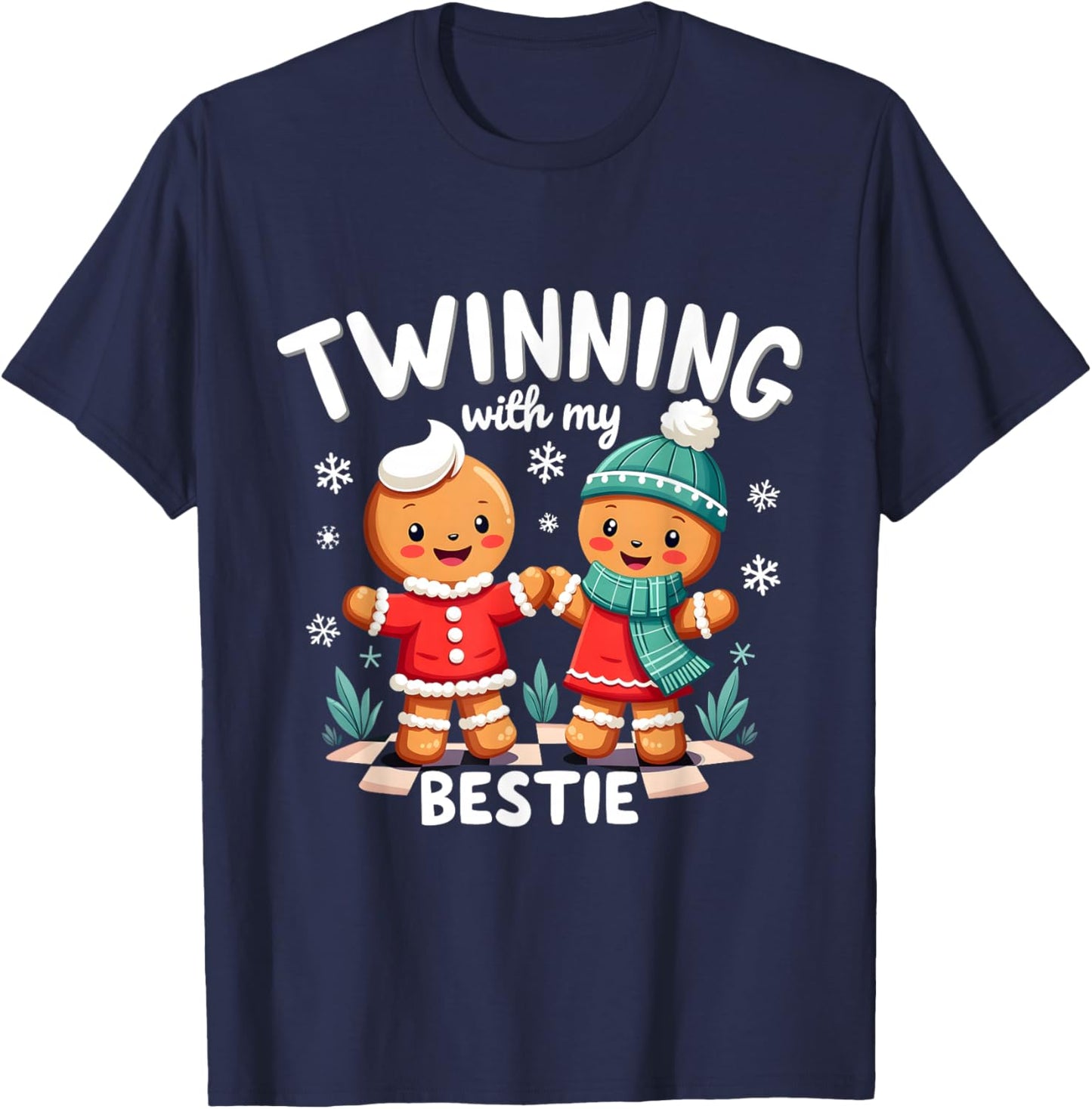 Twinning With My Bestie Christmas Gingerbread Best Friend T-Shirt - T-Shirt | Navy