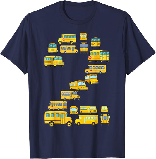Cool 2 Birthday School Bus 2nd Bday Party 2 Years Old T-Shirt - T-Shirt | Navy