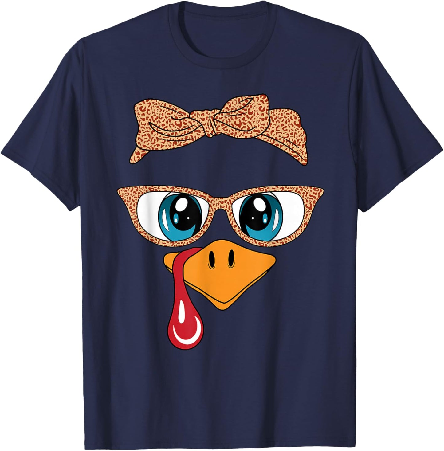 Women Turkey Face Leopard Glasses Funny Thanksgiving Women T-Shirt - T-Shirt | Navy