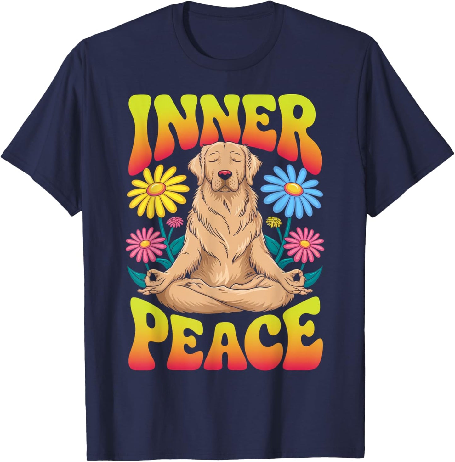 Golden Retriever Funny Dog Meditation Yoga Floral T-Shirt - T-Shirt | Navy