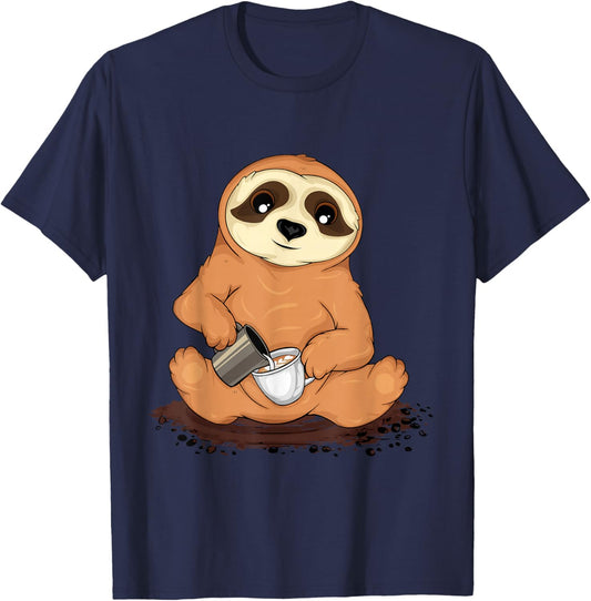 Cute Sloth Pours Latte Art Coffee Lover Barista T-Shirt - T-Shirt | Navy