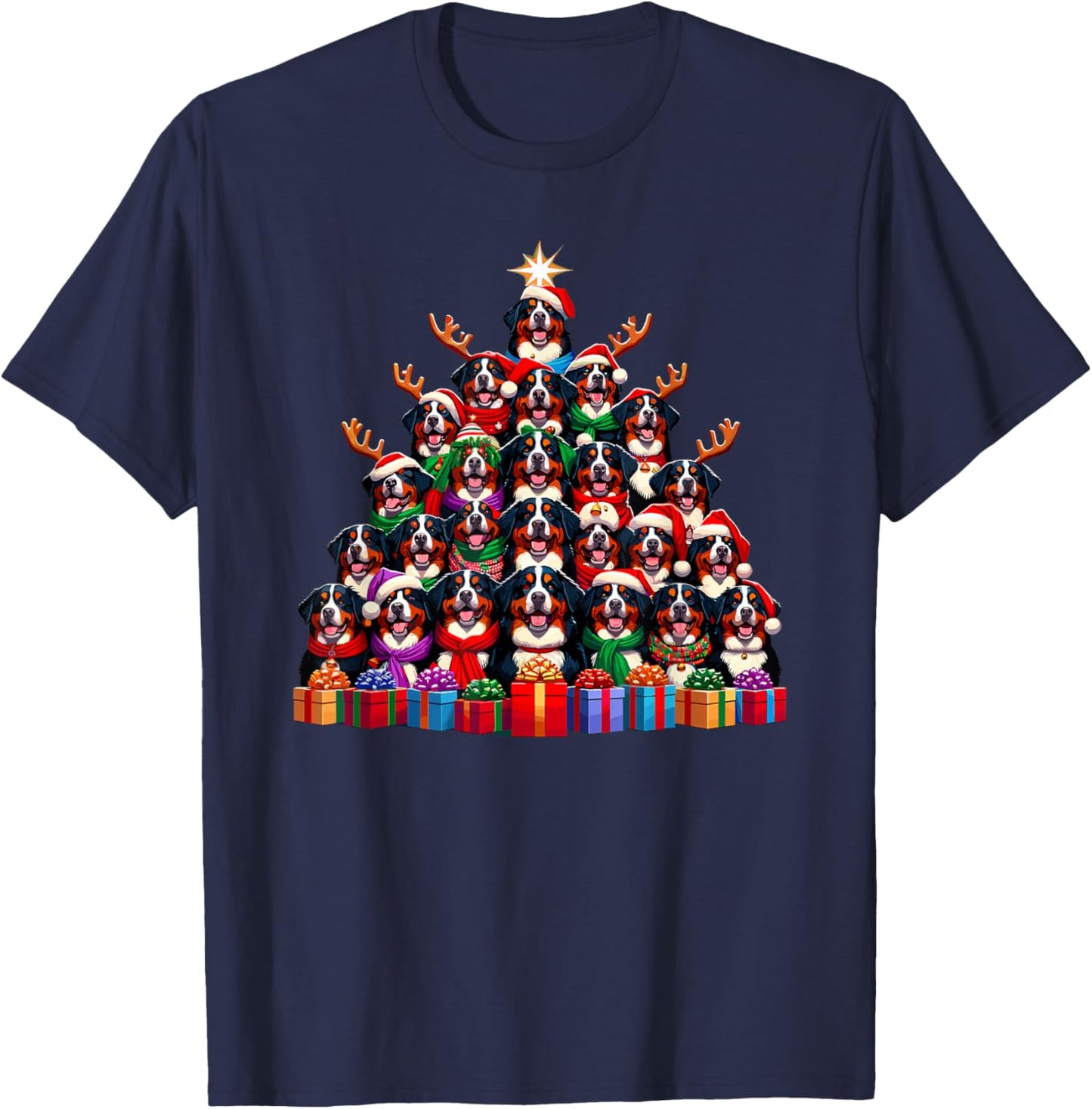 Christmas Tree Bernese Mountain Dog Berner T-Shirt - T-Shirt | Navy
