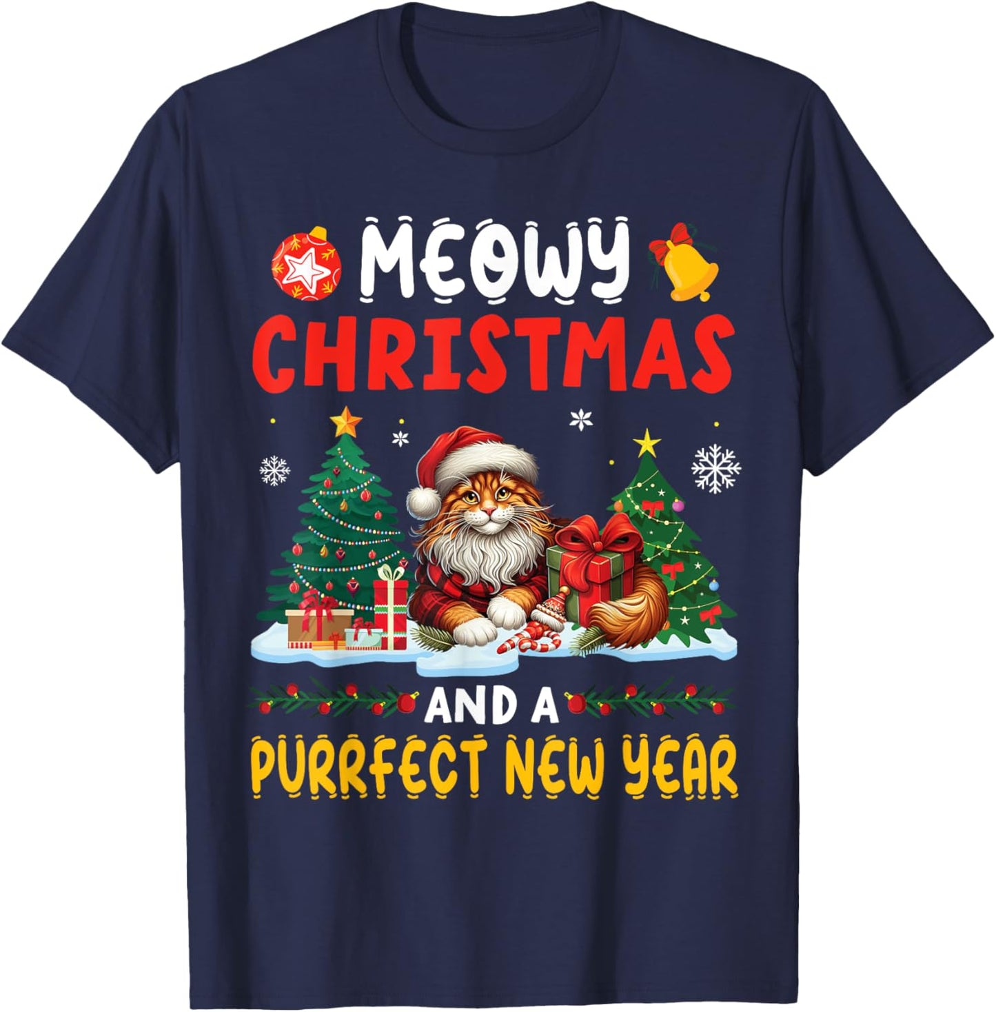 MAINE COON On Snow Meowy Christmas And A Purrfect New Year T-Shirt - T-Shirt | Navy