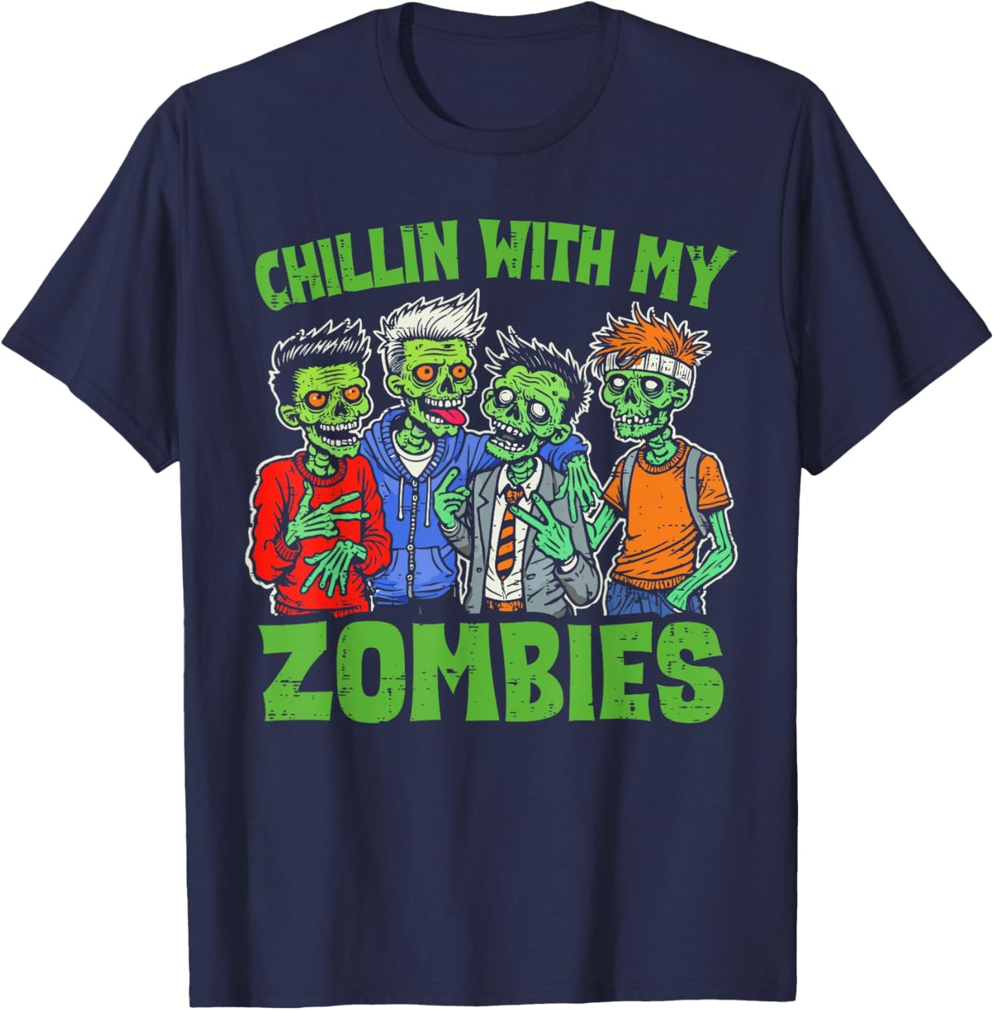 Chillin With My Zombies Halloween Funny Zombie Kids Boys T-Shirt - T-Shirt | Navy
