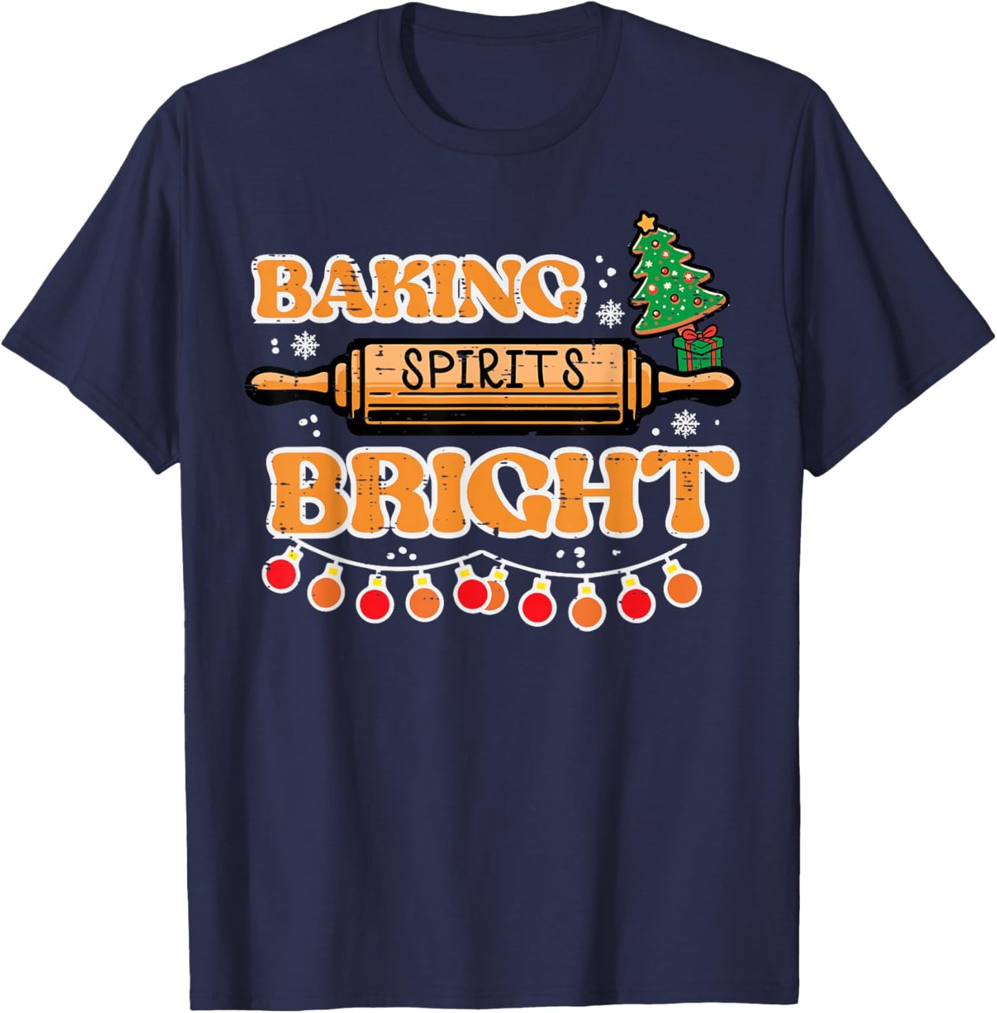 Christmas Baking Spirits Bright Xmas Baker Women Kids Men T-Shirt - T-Shirt | Navy