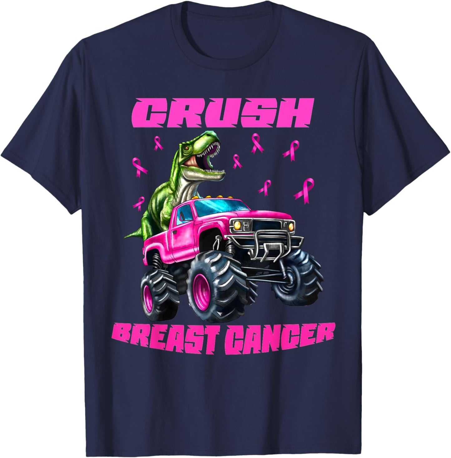 Crush Breast Cancer Monster Truck Wear Pink T-Shirt - T-Shirt | Navy