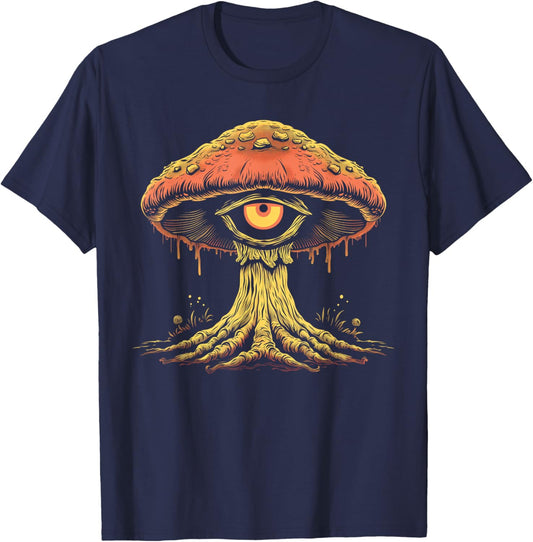 Cottagecore Weirdcore Aesthetic Mushroom Eyeball Creepy T-Shirt - T-Shirt | Navy