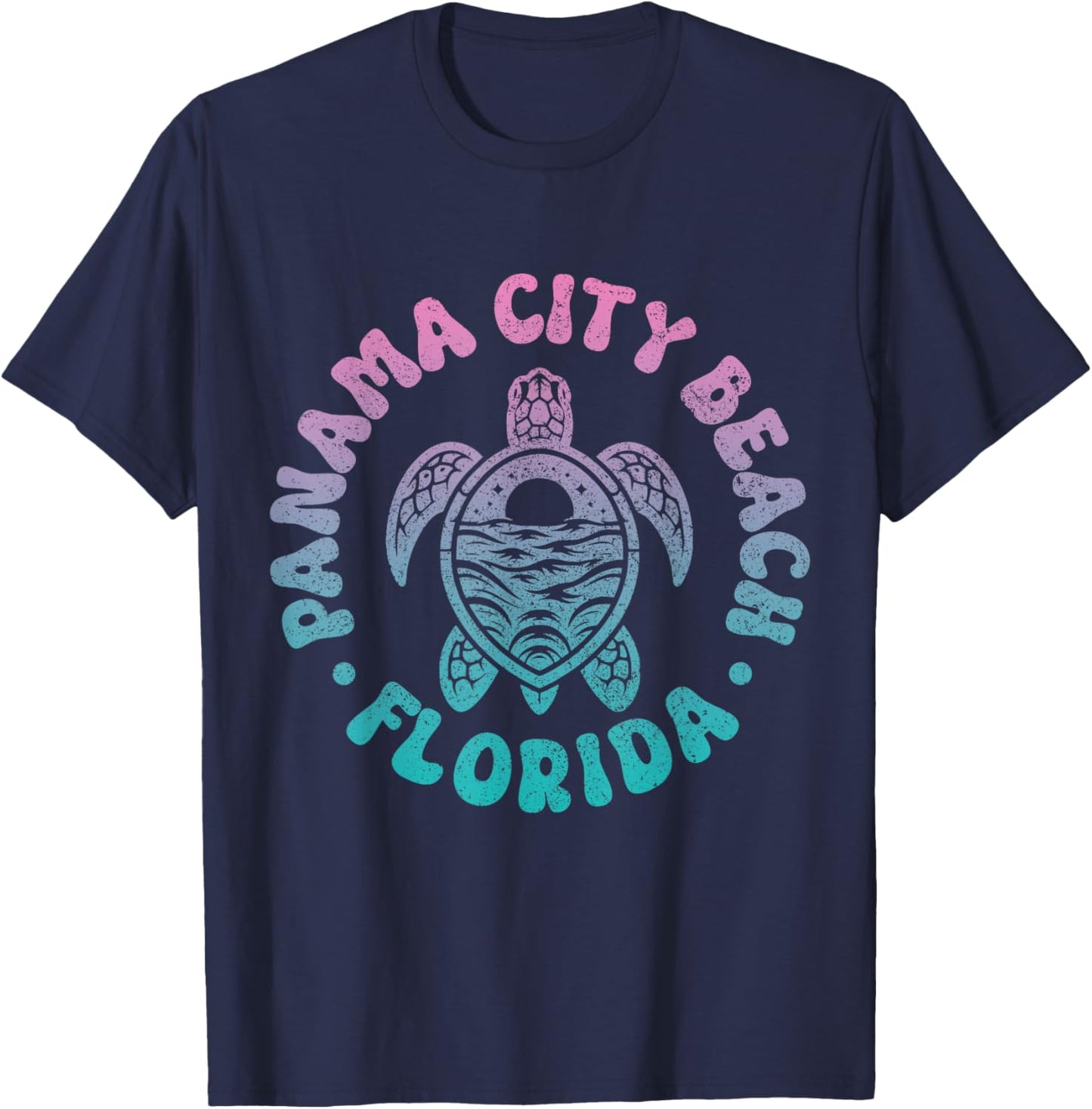 Panama City Beach Florida Sea Turtle Surfer Souvenir Retro T-Shirt - T-Shirt | Navy