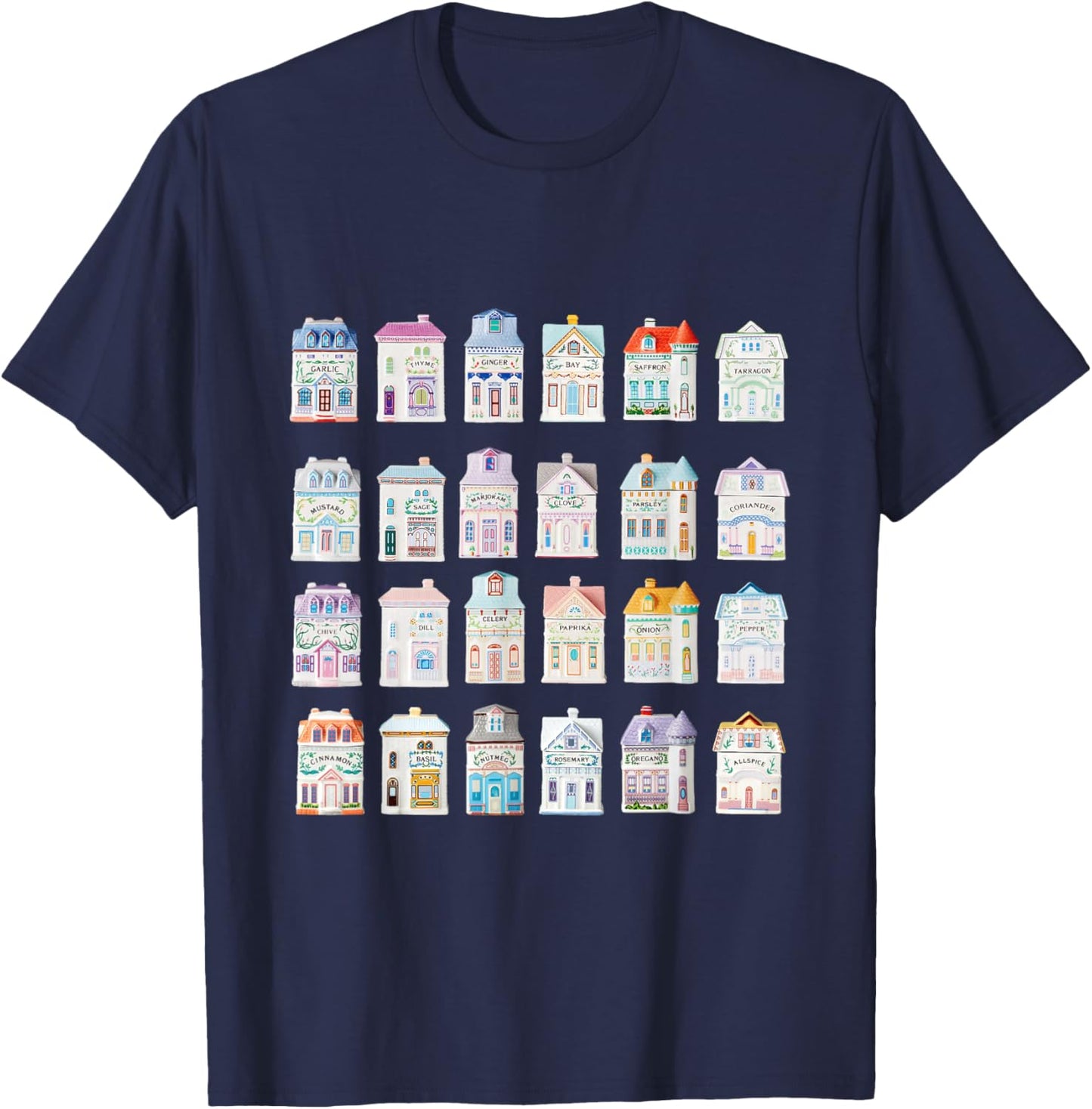 Spice Village, Spice Jar Collection Houses T-Shirt - T-Shirt | Navy
