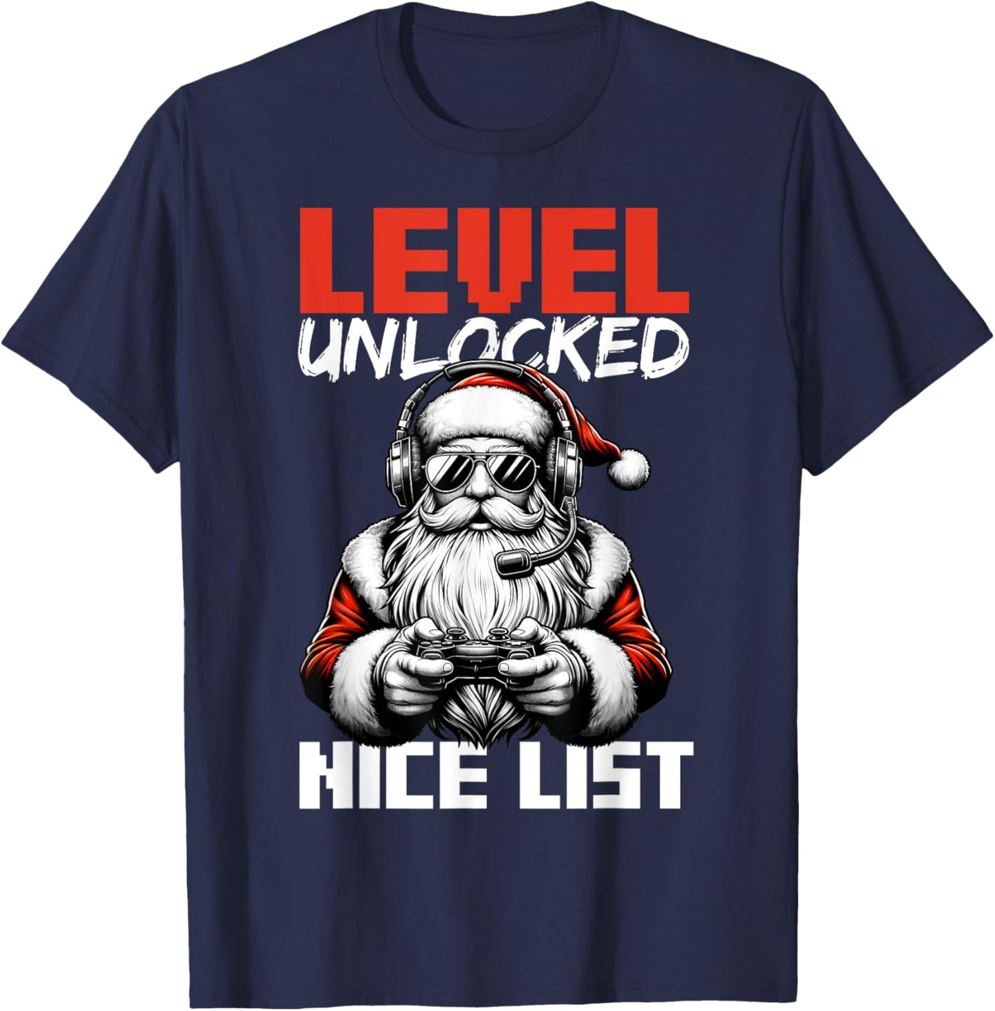 Christmas Gamer Boys Nice List Video Game Santa Xmas T-Shirt - T-Shirt | Navy