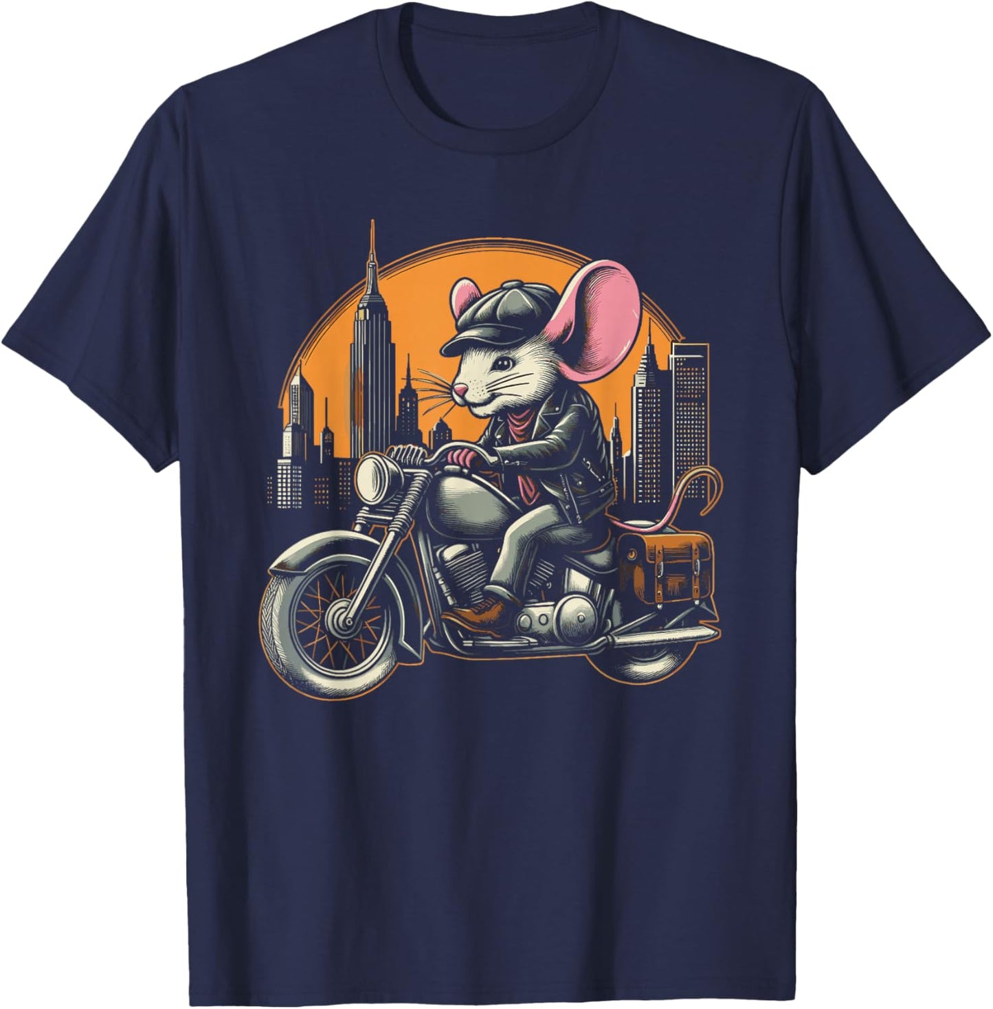 Motorcycle Mice Mouse Biker Rat Motorcyclist T-Shirt - T-Shirt | Navy