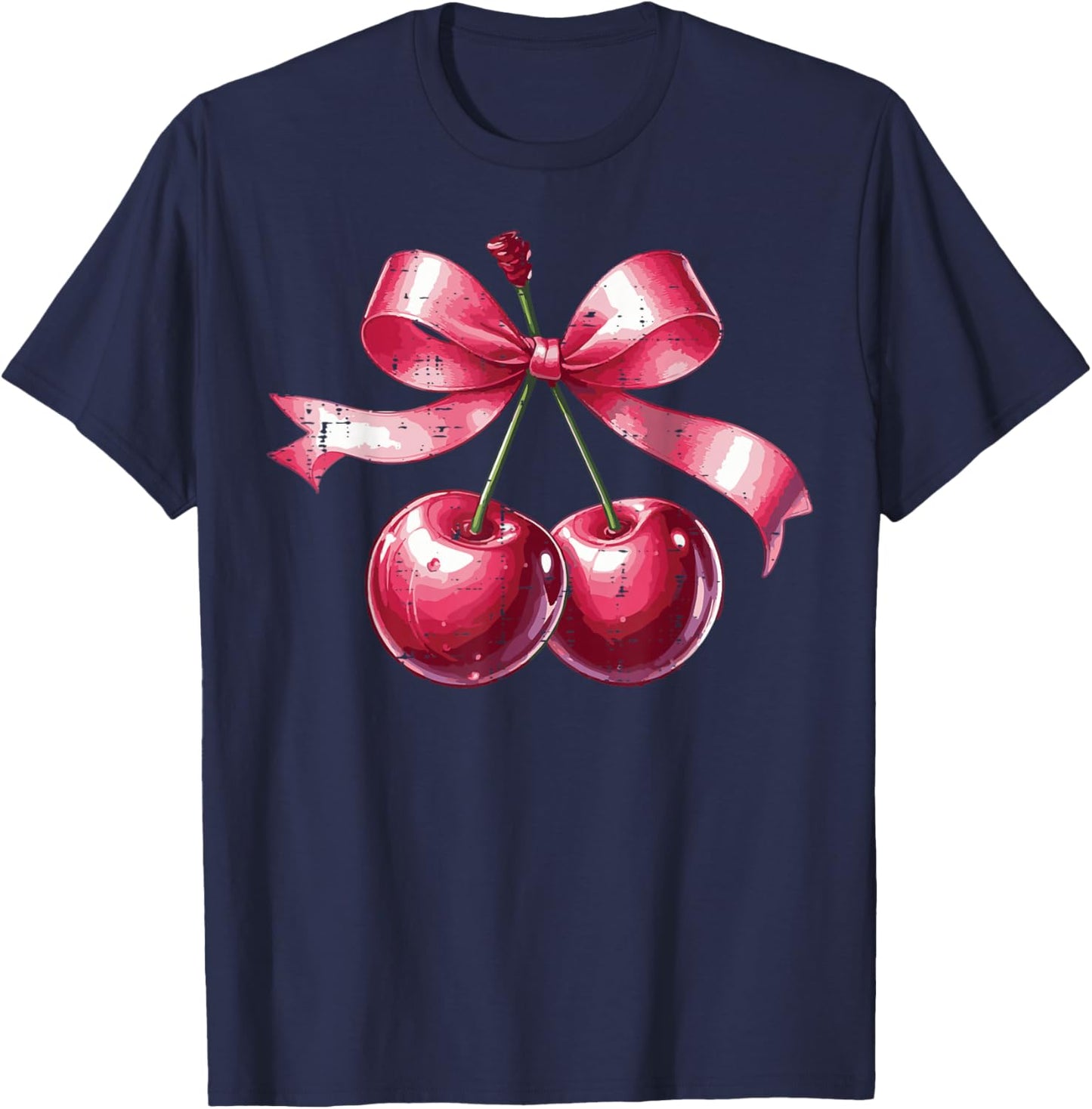 Cherry With Pink Ribbon Funny Saying Women Girls Kids Youth T-Shirt - T-Shirt | Navy