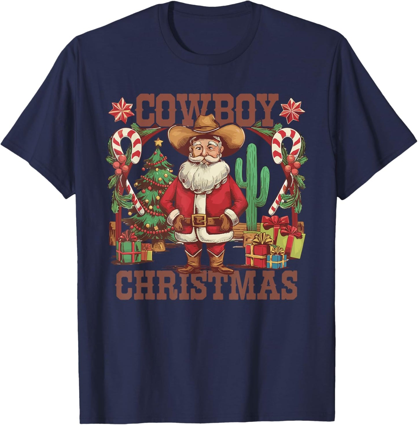 Retro Santa Claus Cowboy Christmas Howdy Rodeo Western T-Shirt - T-Shirt | Navy