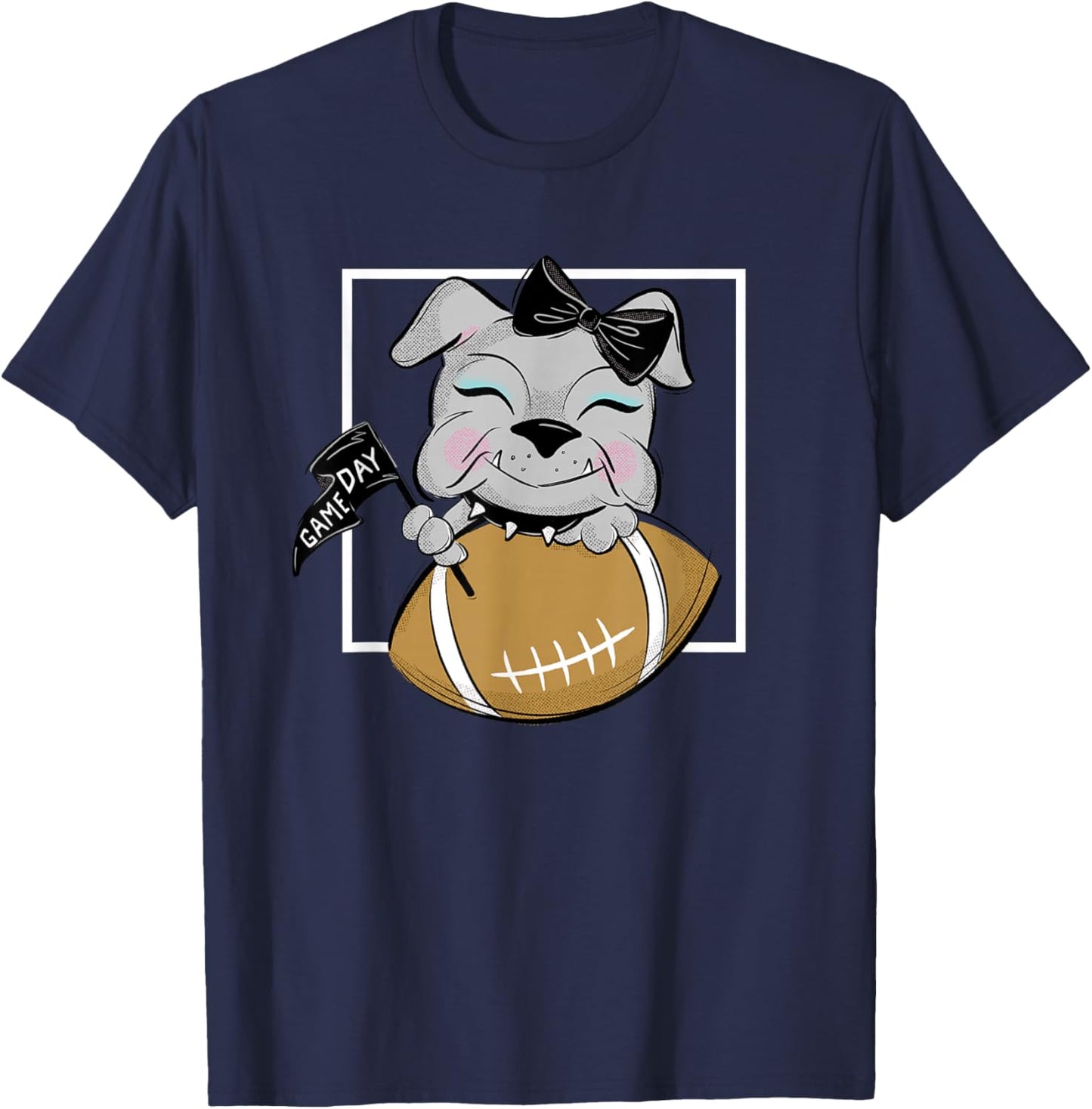 Cute Game Day Bulldog Women and Girls Football T-Shirt - T-Shirt | Navy