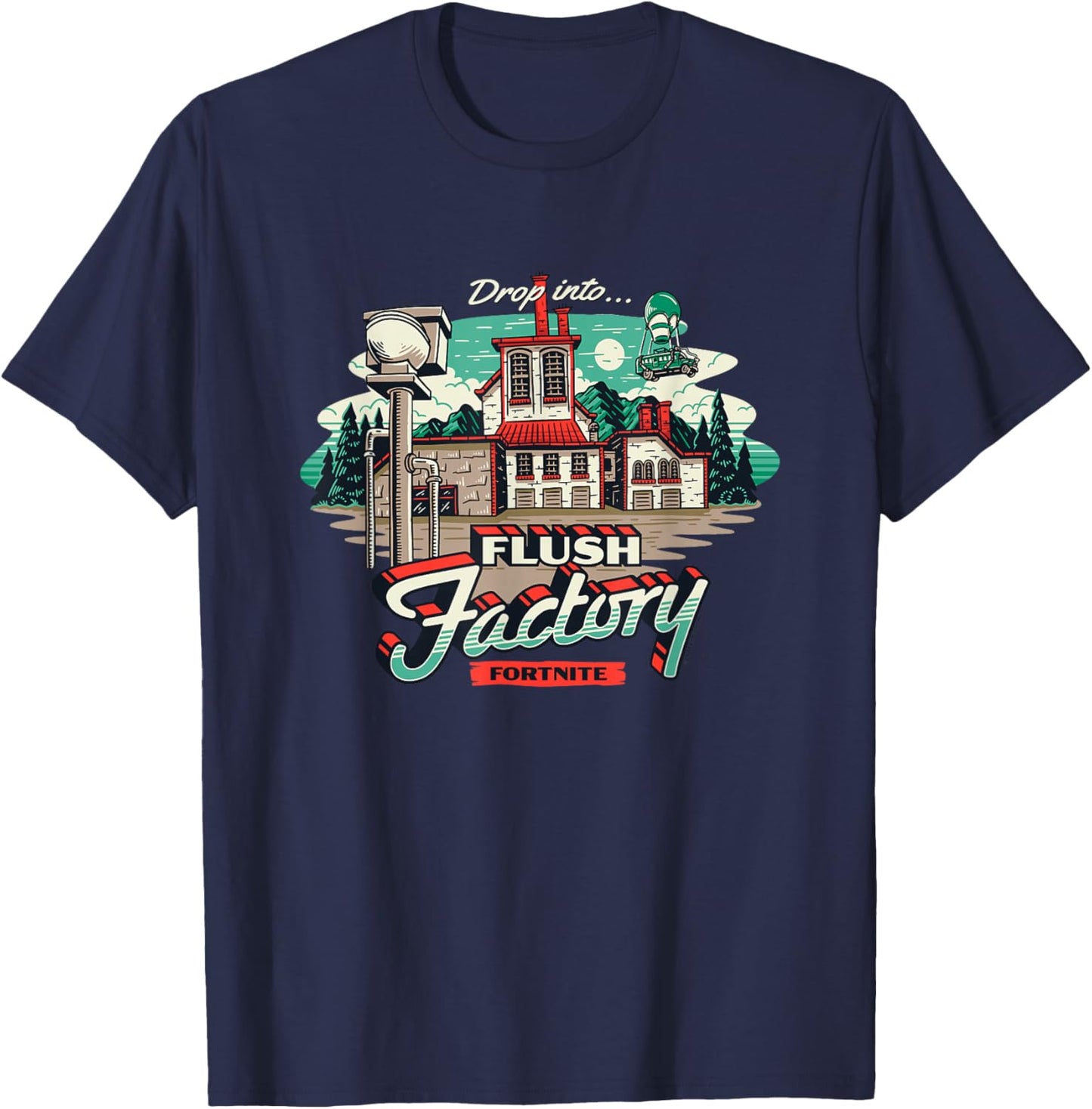 Fortnite Drop Into… Flush Factory Vintage Big Chest Poster T-Shirt - T-Shirt | Navy