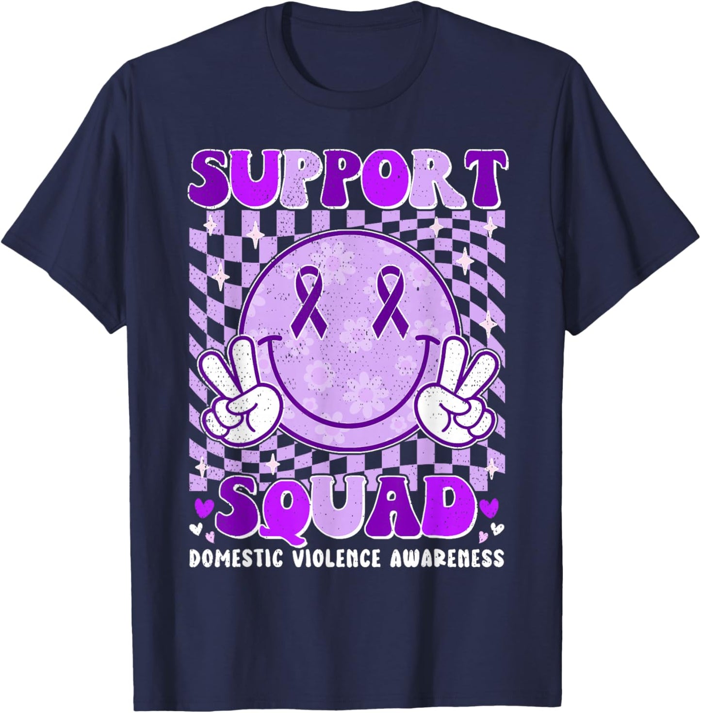 Groovy Domestic Violence Awareness Men Women Support Squad T-Shirt - T-Shirt | Navy