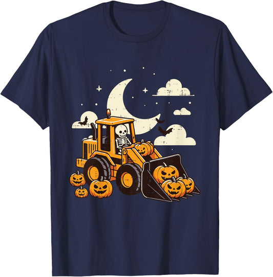 Kids Bulldozer Construction Pumpkin Halloween Toddler Boys Kids T-Shirt - T-Shirt | Navy