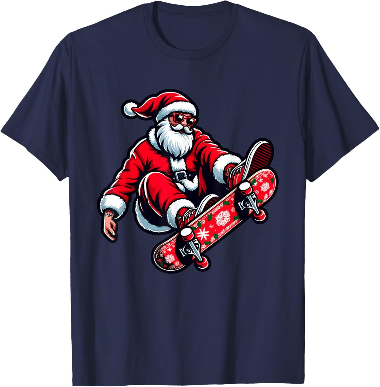 Santa Riding Skateboard Xmas Pajama Christmas Toddler Kids T-Shirt - T-Shirt | Navy