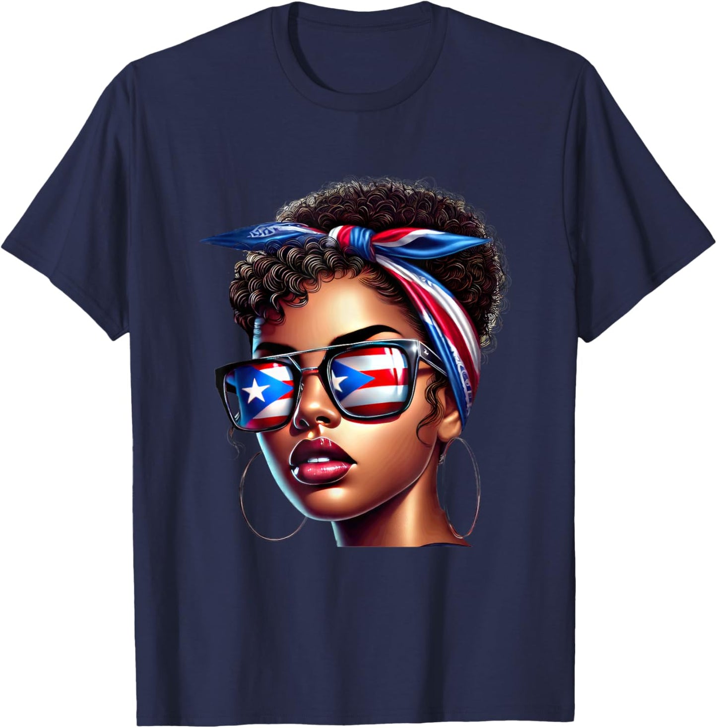 Afro Boricua Latina Puerto Rican Flag Bandana Sunglasses Fun T-Shirt - T-Shirt | Navy