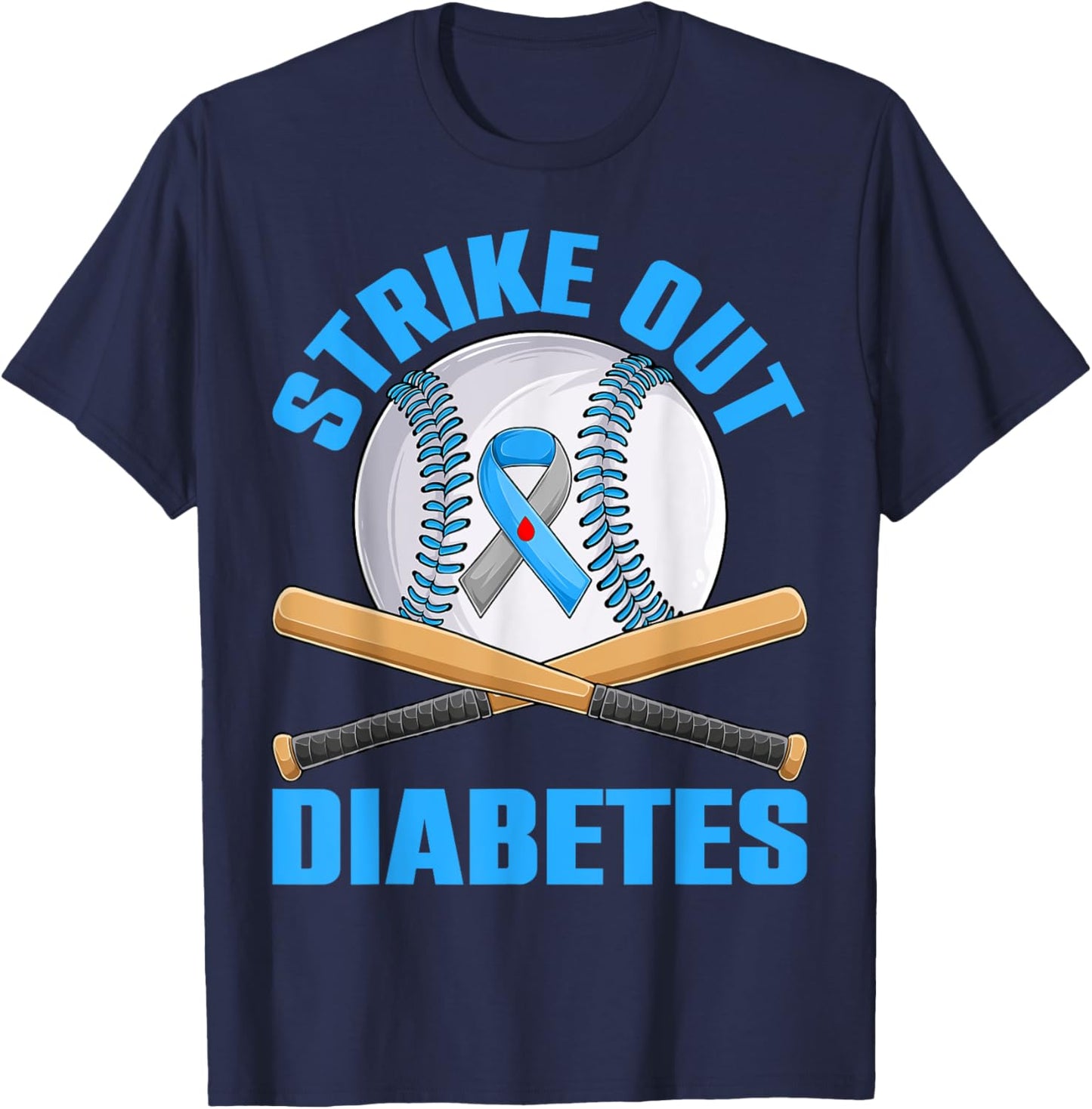 Strike Out Type 1 Diabetes Awareness T1D Warrior Baseball T-Shirt - T-Shirt | Navy