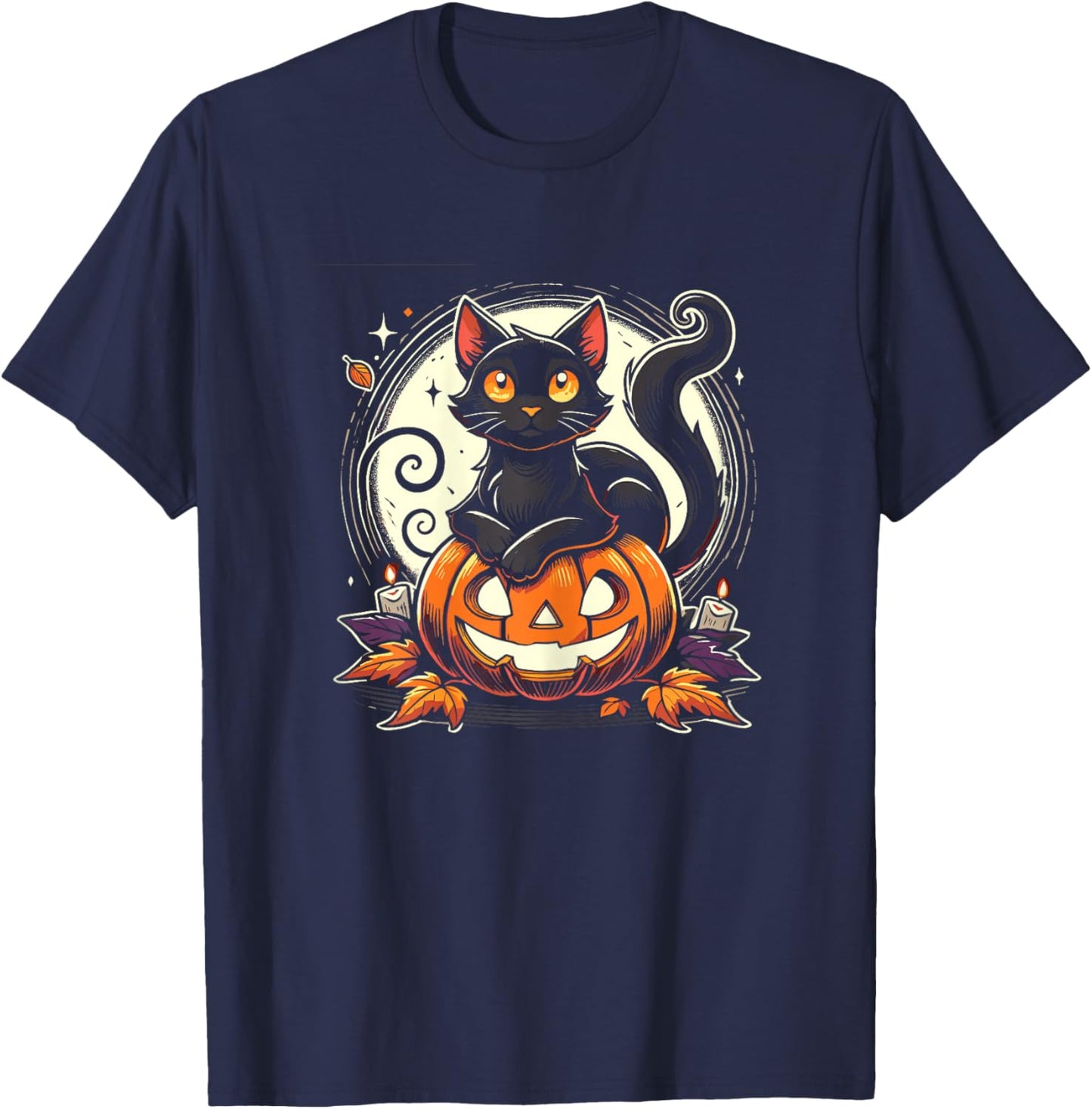 Black Halloween Cat Shirt Retro Fall Costume T-Shirt - T-Shirt | Navy