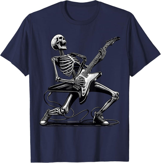 Skeleton Playing Guitar T-Shirt - T-Shirt | Navy