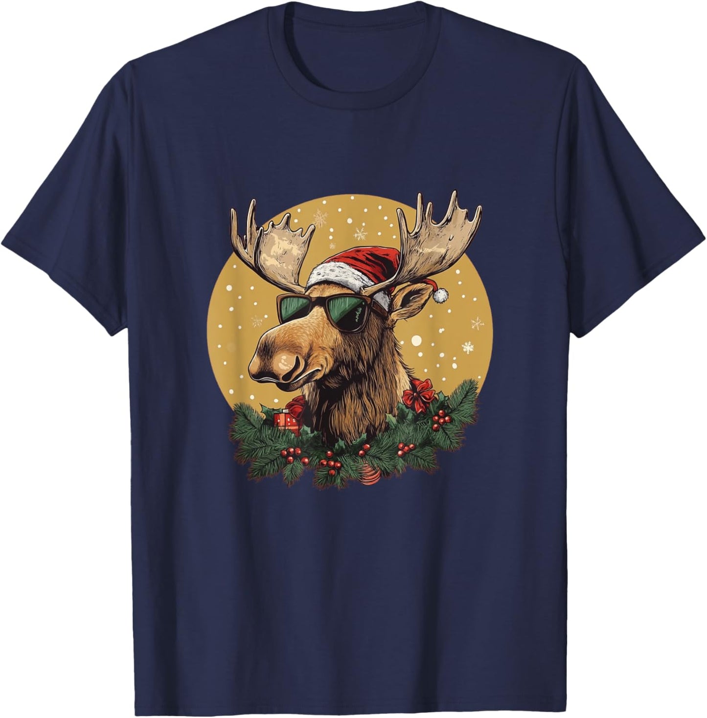 Sunglasses Christmas Moose Bringing the Holiday Vibes T-Shirt - T-Shirt | Navy