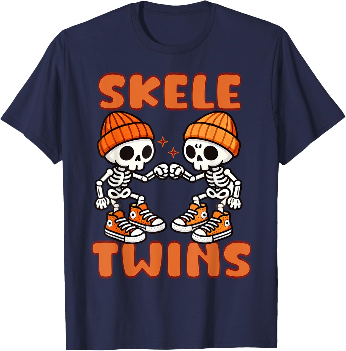 Twin Boys Twinning Halloween Best Friend Matching Skeleton T-Shirt - T-Shirt | Navy