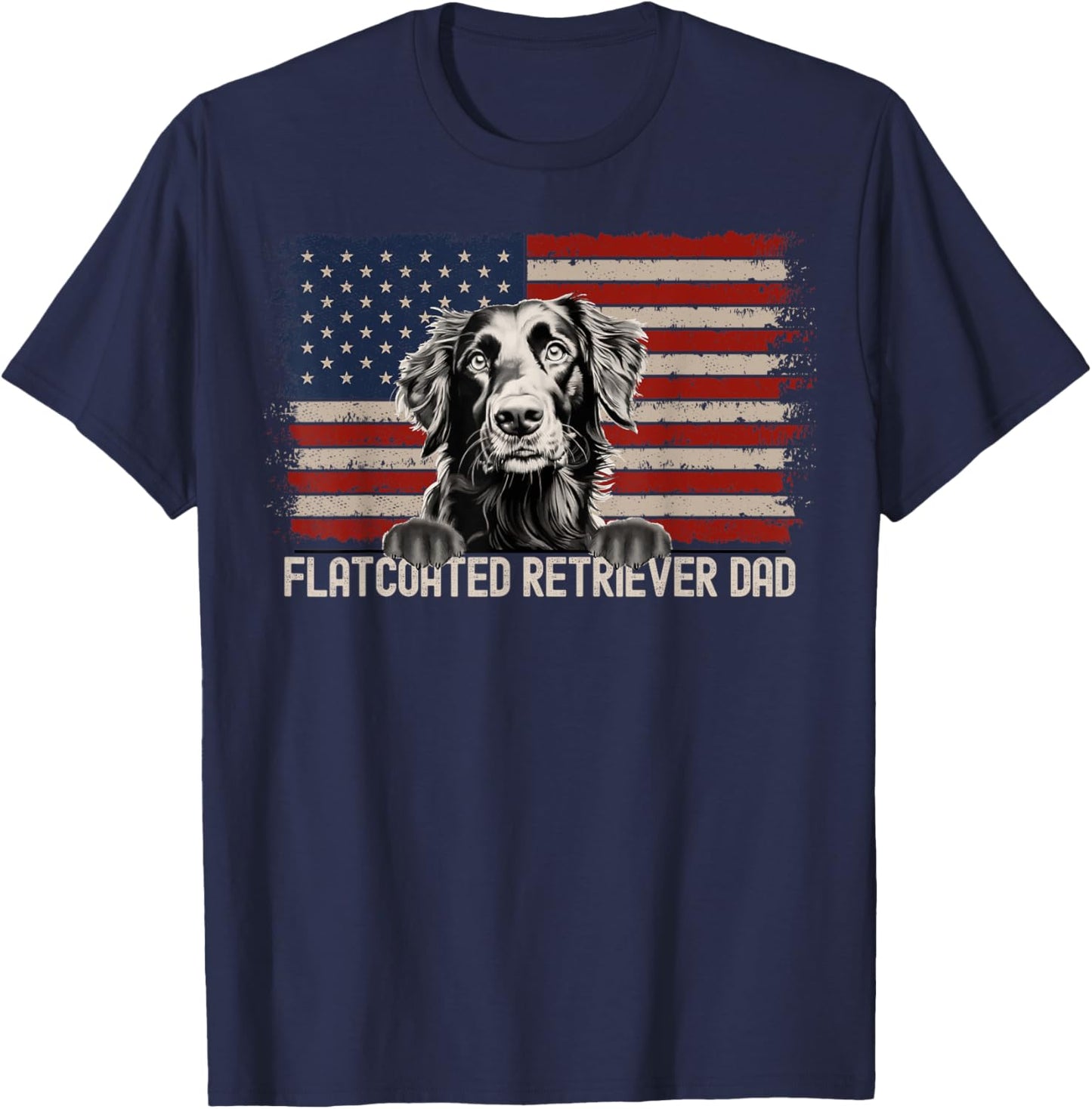 Best Dog Dad Ever American Flag - Flatcoated Retriever Dad T-Shirt - T-Shirt | Navy
