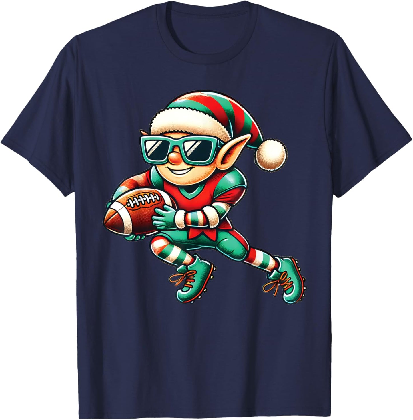 Christmas Elf Playing Football Lineman Quarterback Boys Kids T-Shirt - T-Shirt | Navy