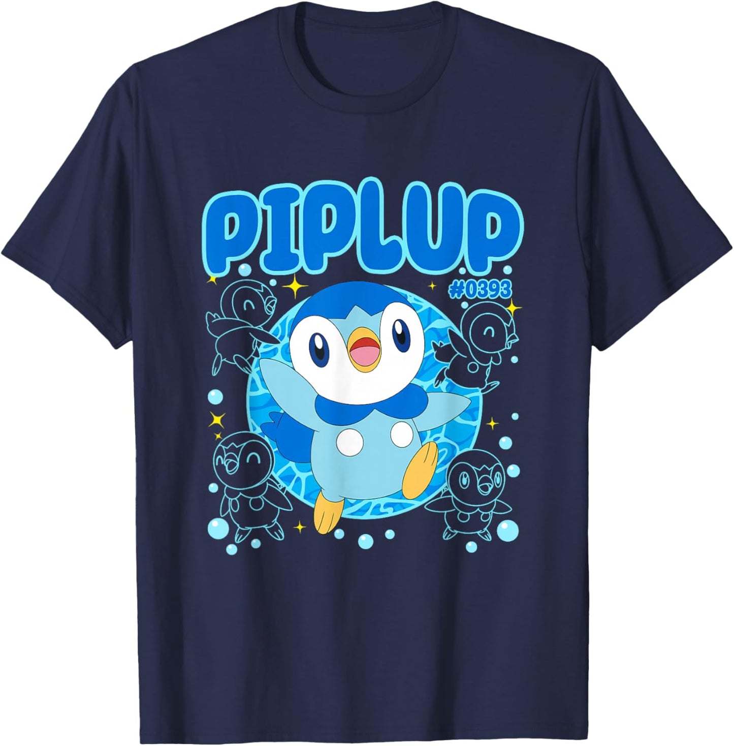 Pokémon Cute Happy Piplup #0393 Collage Big Chest Poster T-Shirt - T-Shirt | Navy