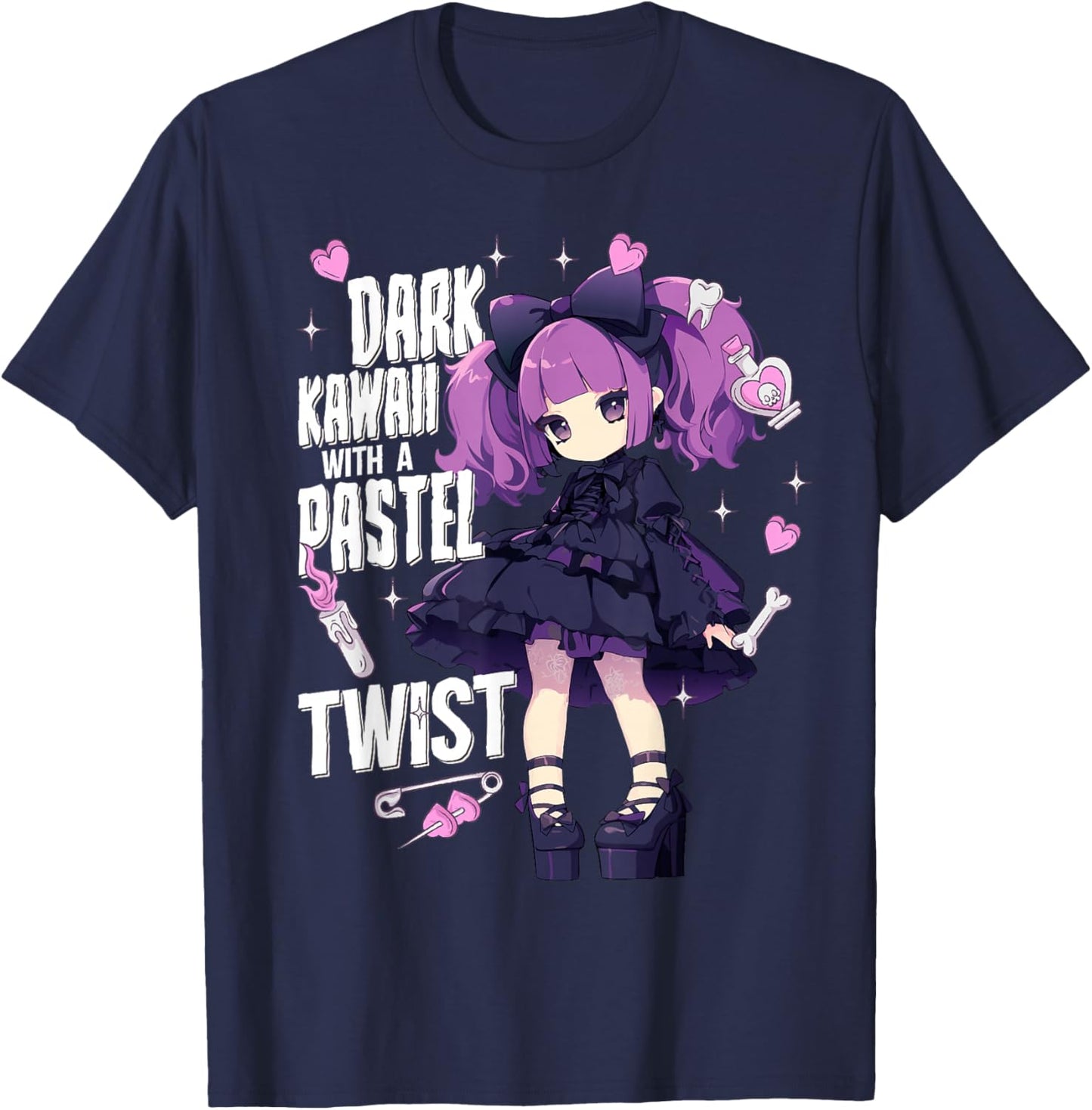 Dark Kawaii With A Pastel Twist Aesthetic T-Shirt - T-Shirt | Navy