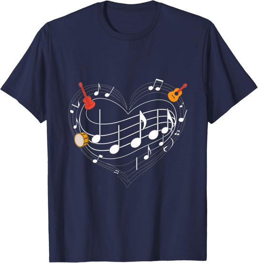 I Heart Music Musical Heart I Love Music Memes T-Shirt - T-Shirt | Navy
