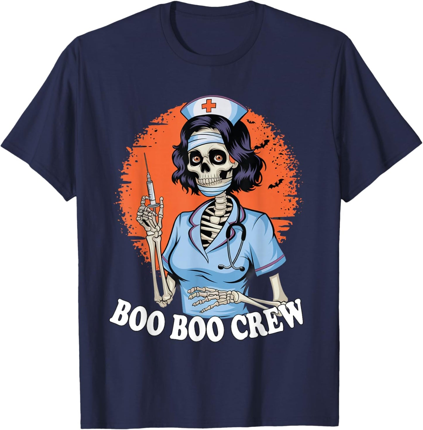 Boo Boo Crew Halloween Nurse Skeleton Zombie Ghost T-Shirt - T-Shirt | Navy