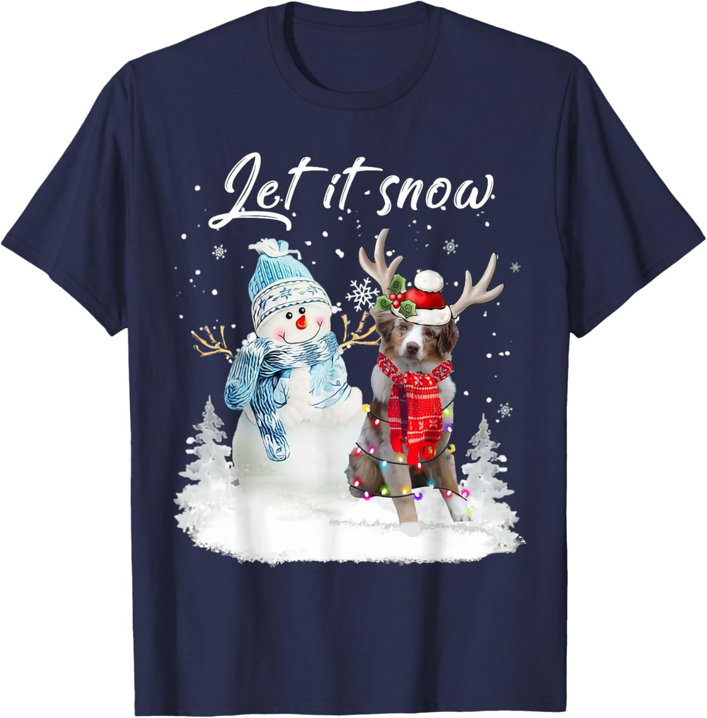 Australian Shepherd Santa Dog Christmas Snowman Xmas Pajama T-Shirt - T-Shirt | Navy