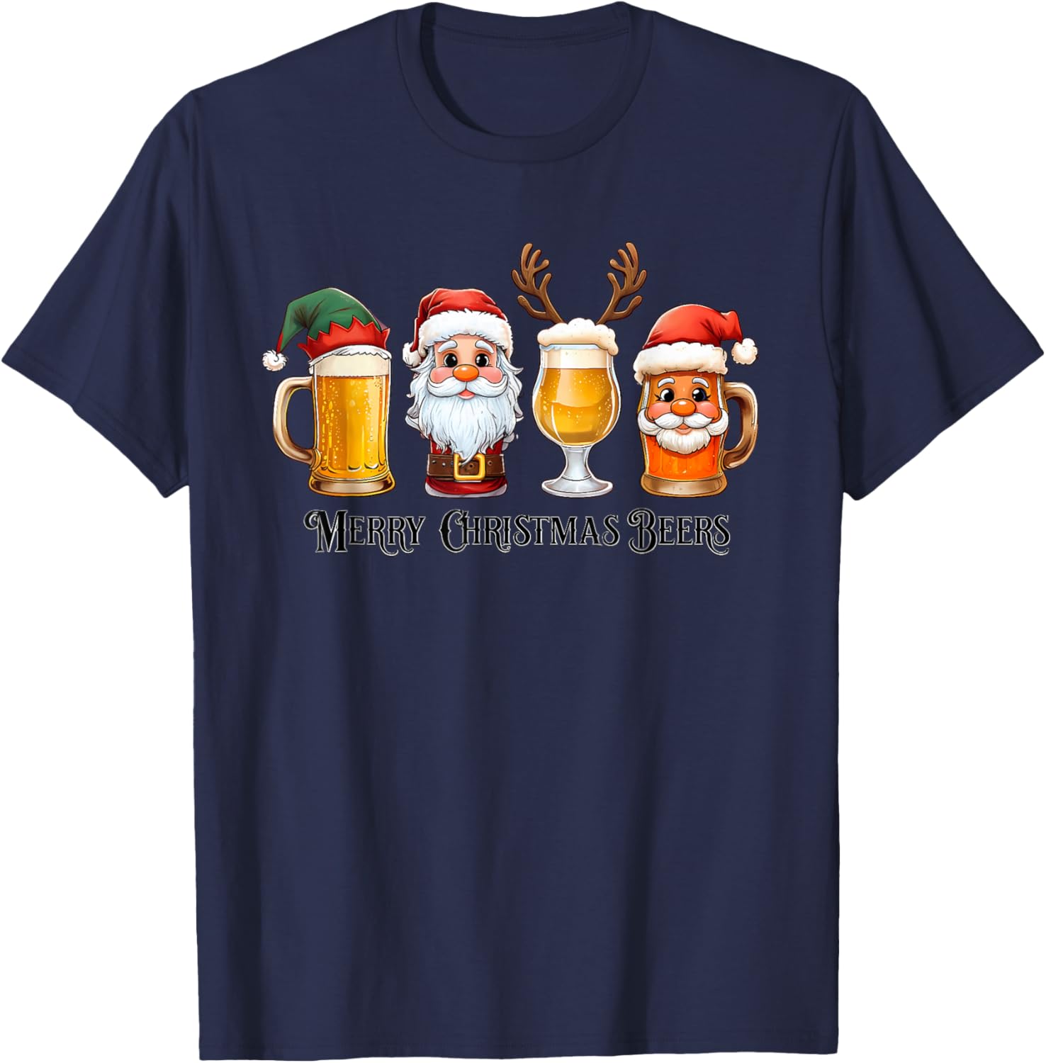 Christmas Drinking Merry Christmas Santa Beer T-Shirt - T-Shirt | Navy