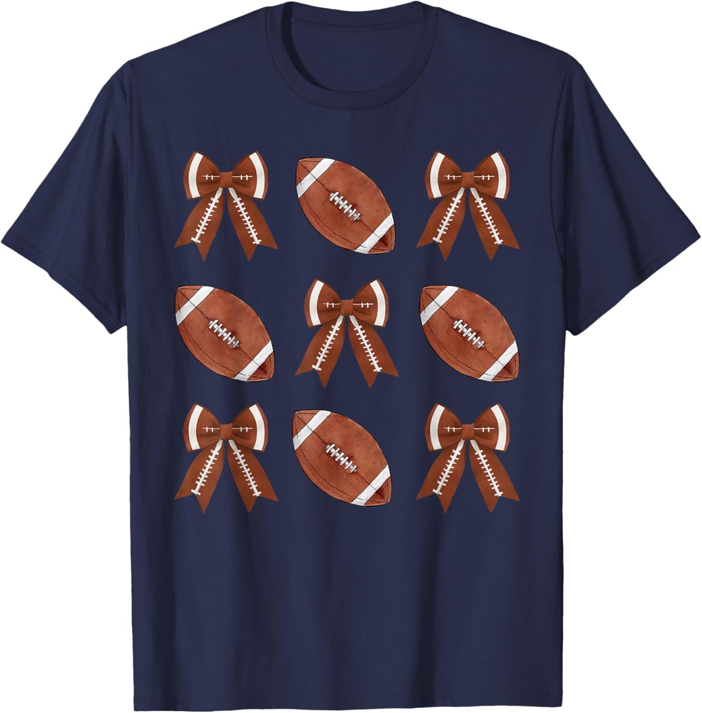 Coquette Bow American Football Thanksgiving Autumn Fall Yall T-Shirt - T-Shirt | Navy