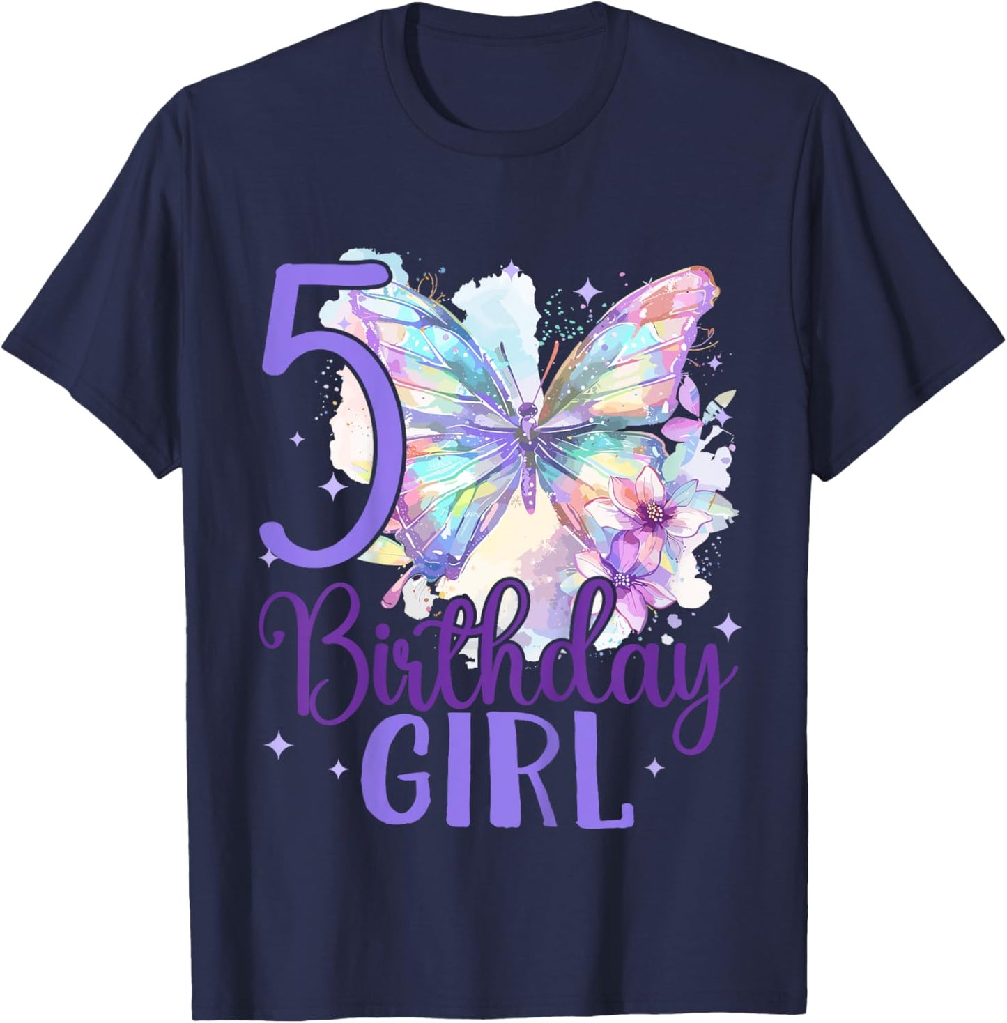 Kids 5th Birthday Butterfly 5 Years Five Finally 5 Birthday Girl T-Shirt - T-Shirt | Navy