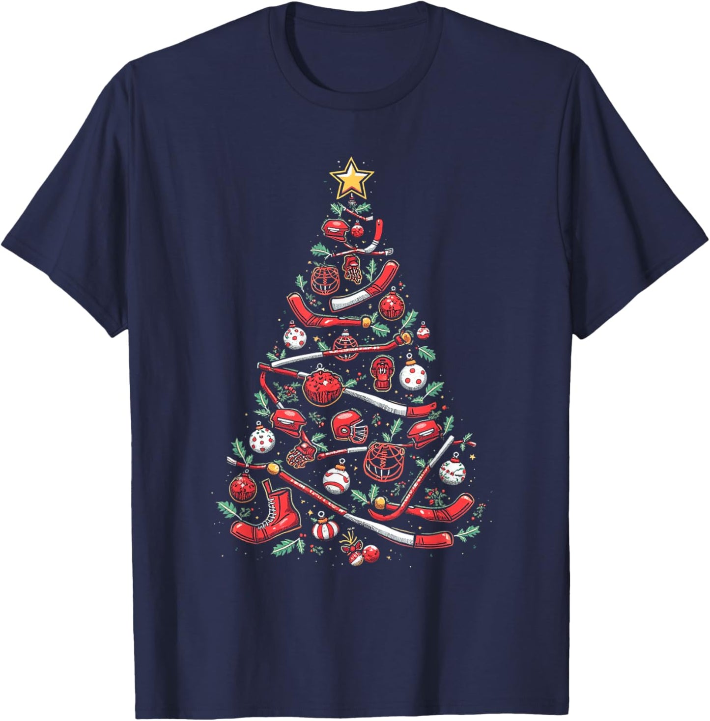 Hockey Christmas Tree T-Shirt - T-Shirt | Navy
