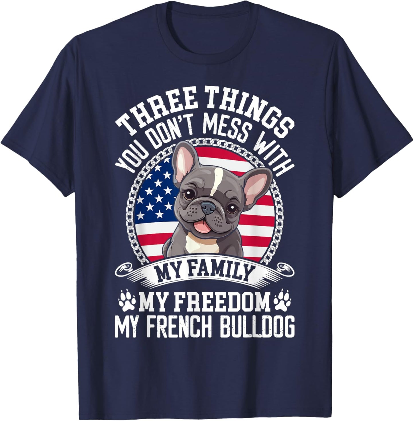 Patriotic French Bulldog American Flag Dog Paw 4th Of July Men Women Kids T-Shirt - T-Shirt | Navy
