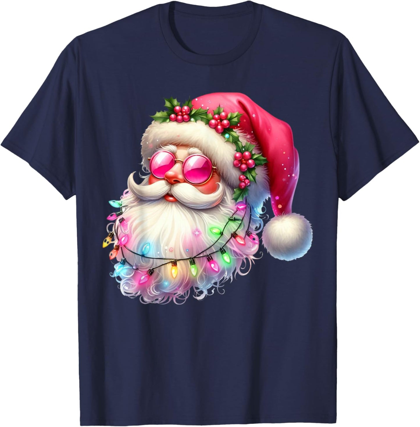 Santa Claus Pink Christmas Face Old Xmas Vintage Pink Santa T-Shirt - T-Shirt | Navy