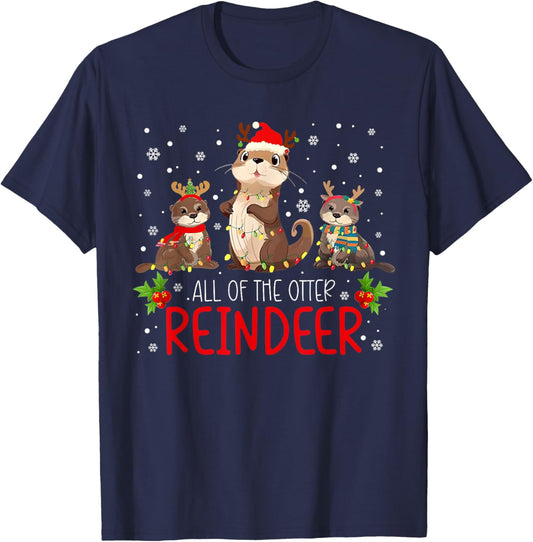 All Of The Otter Reindeer Funny Christmas PJ Other Reindeers T-Shirt - T-Shirt | Navy