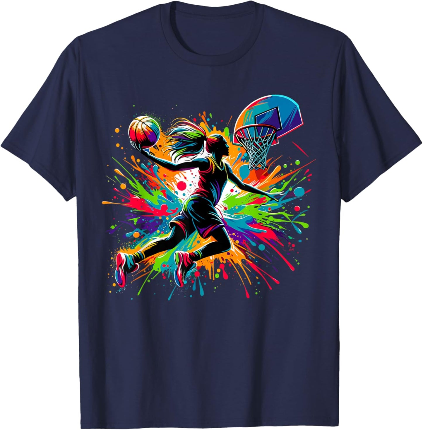 Basketball Girl Graffiti Colourful T-Shirt - T-Shirt | Navy