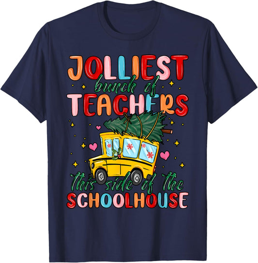 Jolliest Bunch Of Teachers This Side Of The Playground Xmas T-Shirt - T-Shirt | Navy