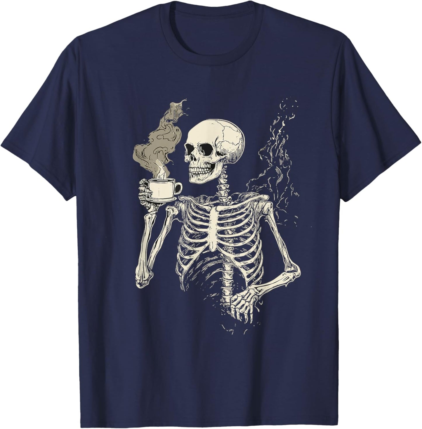 Funny Skeleton Drinking Coffee Caffeine Lover Coffee T-Shirt - T-Shirt | Navy