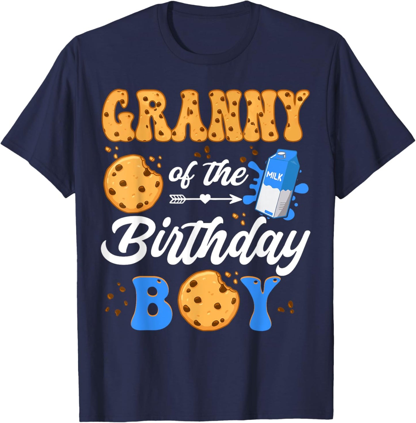 Granny Of The Birthday Boy Milk And Cookies 1St Birthday T-Shirt - T-Shirt | Navy